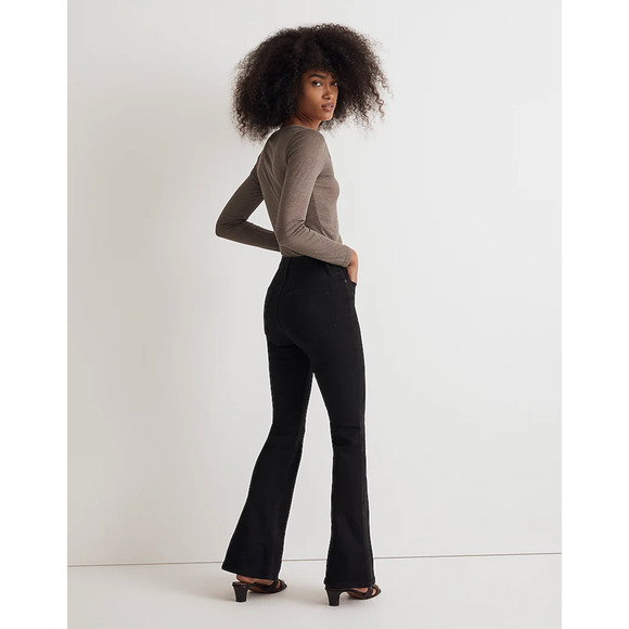 MADEWELL Petite Skinny Flare Jeans in Black Frost Wash {3O5} - Picture 2 of 8